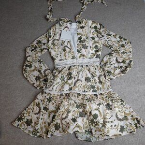 True Decadence Womens Dress 2 Beige Floral Paisley Long Sleeve NEW